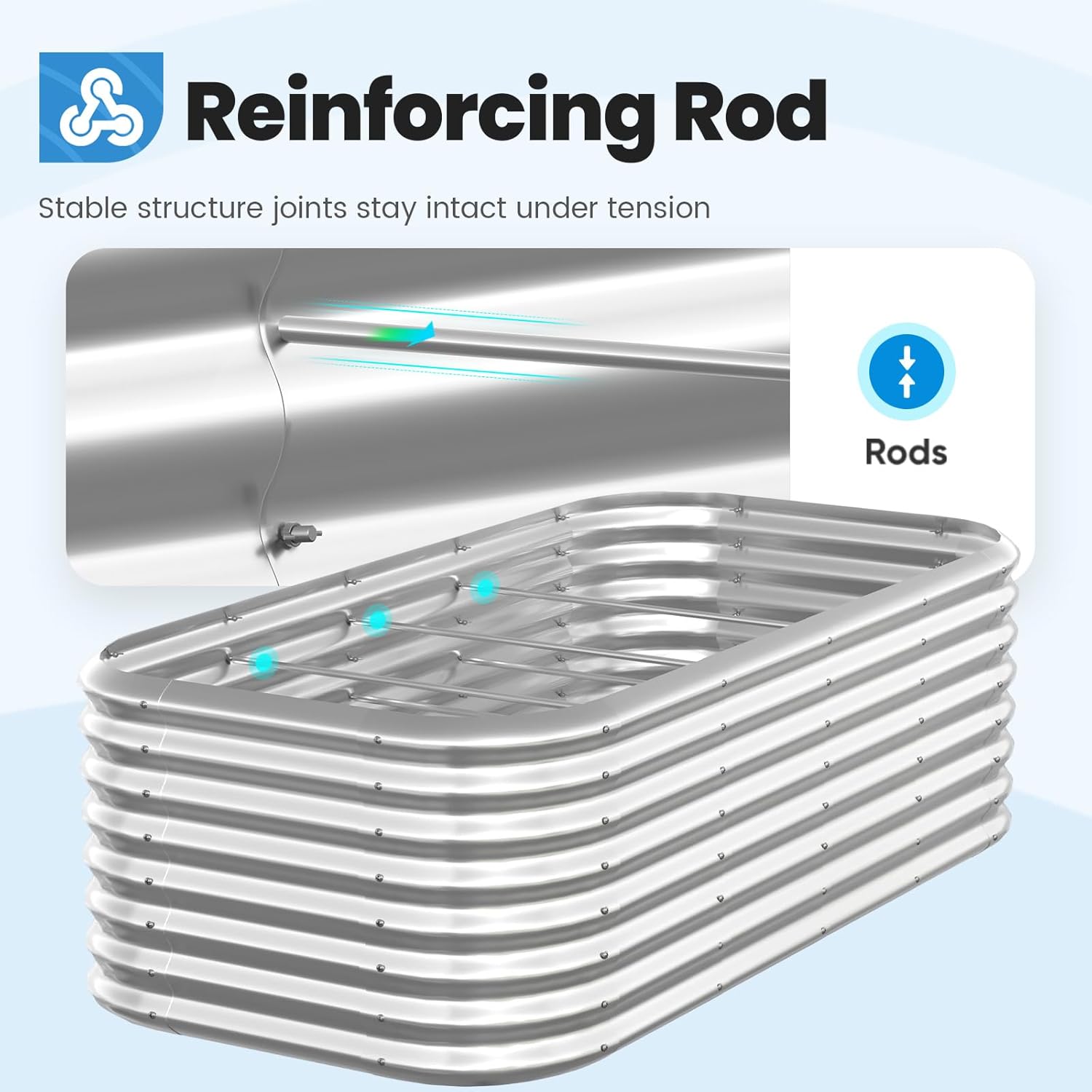 Quictent Raised Garden Bed Kit Oval Galvanized Metal Planter Box Tall for Vegetables Outdoor Backyard, Strengthened by Crossbar, Silver 6x3x2 ft