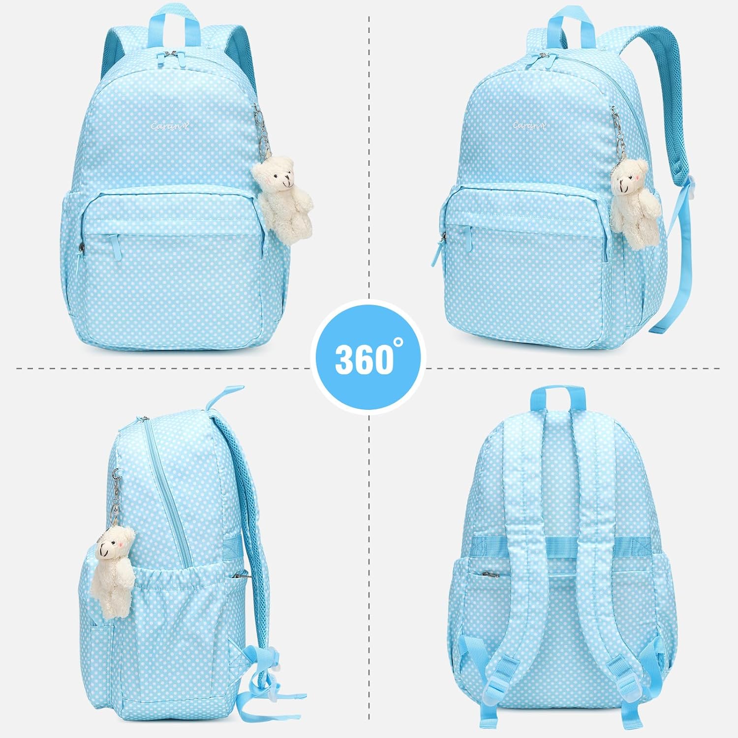 Caran·Y Lightweight Waterproof School Backpack for Kids Teens-Durable Travel Daypack for Boys & Girls Ages 6-18+ with Padded Adjustable Straps Comfortable Design 30L(Blue Dots) - Image 9