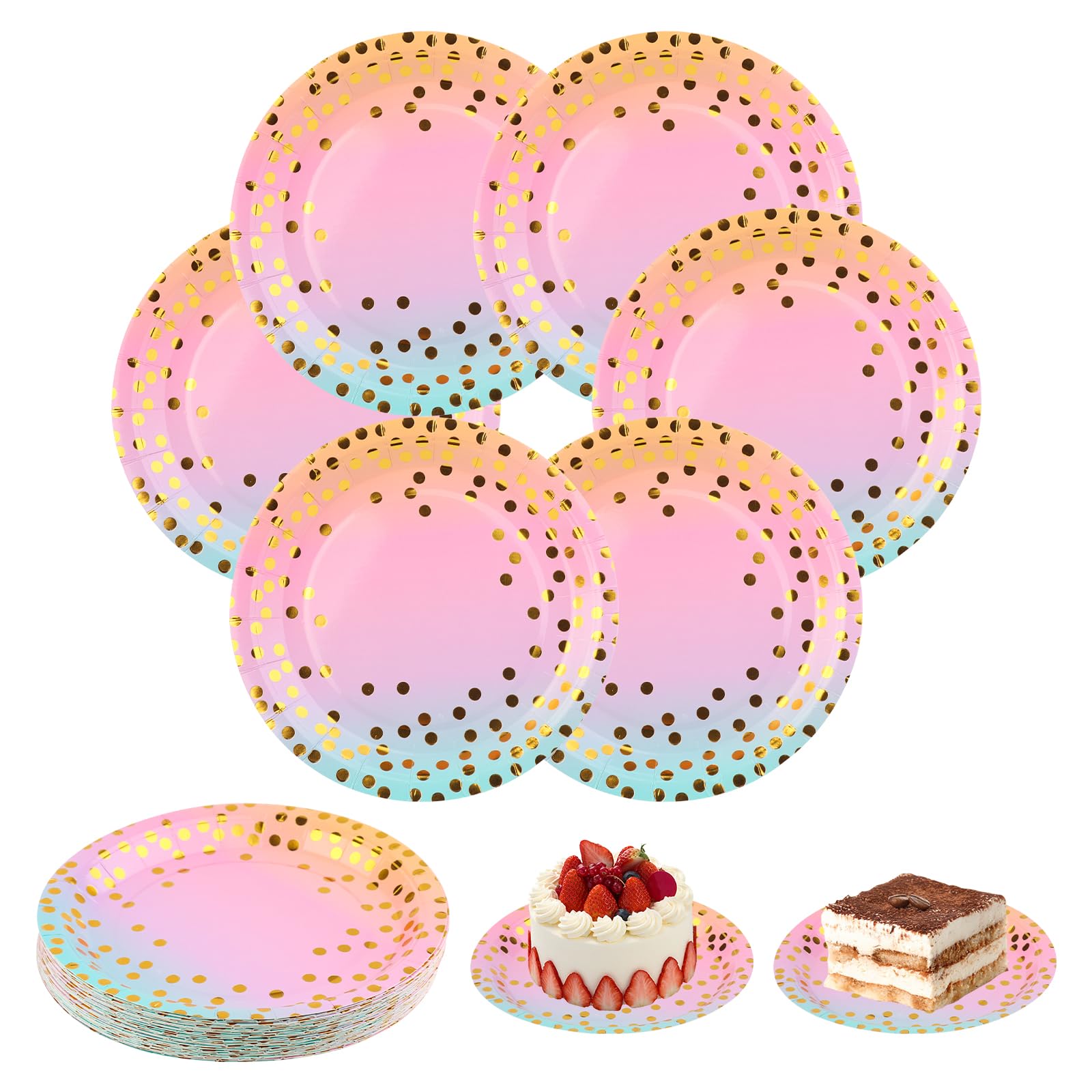 50 Piatti Di Carta Colorati Con Puntini Oro, 18 Cm, Stoviglie USA E Getta Per Feste, Compleanni, Matrimoni E Picnic - 3