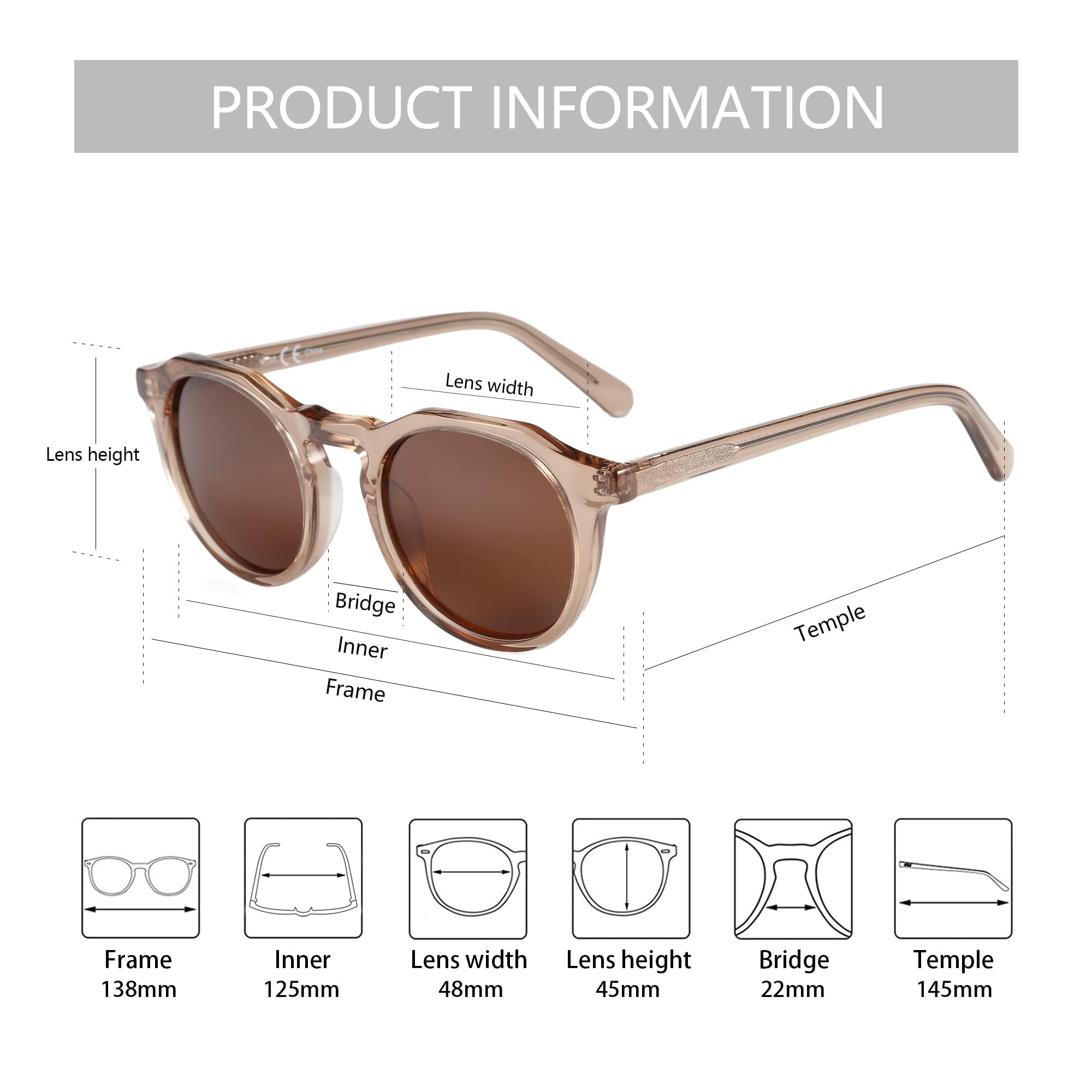 Occhiali da sole vintage rotondi polarizzati per uomo e donna con protezione UV400.