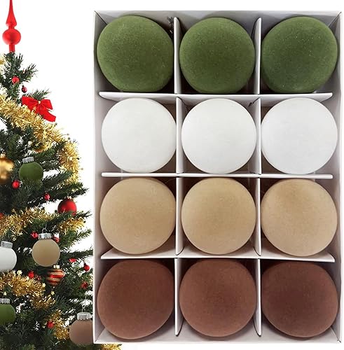 12 bolas de terciopelo para adornos, 2.36 pulgadas, 4 colores inastillables, adornos de árbol de Navidad, bolas de terciopelo, para decoración de