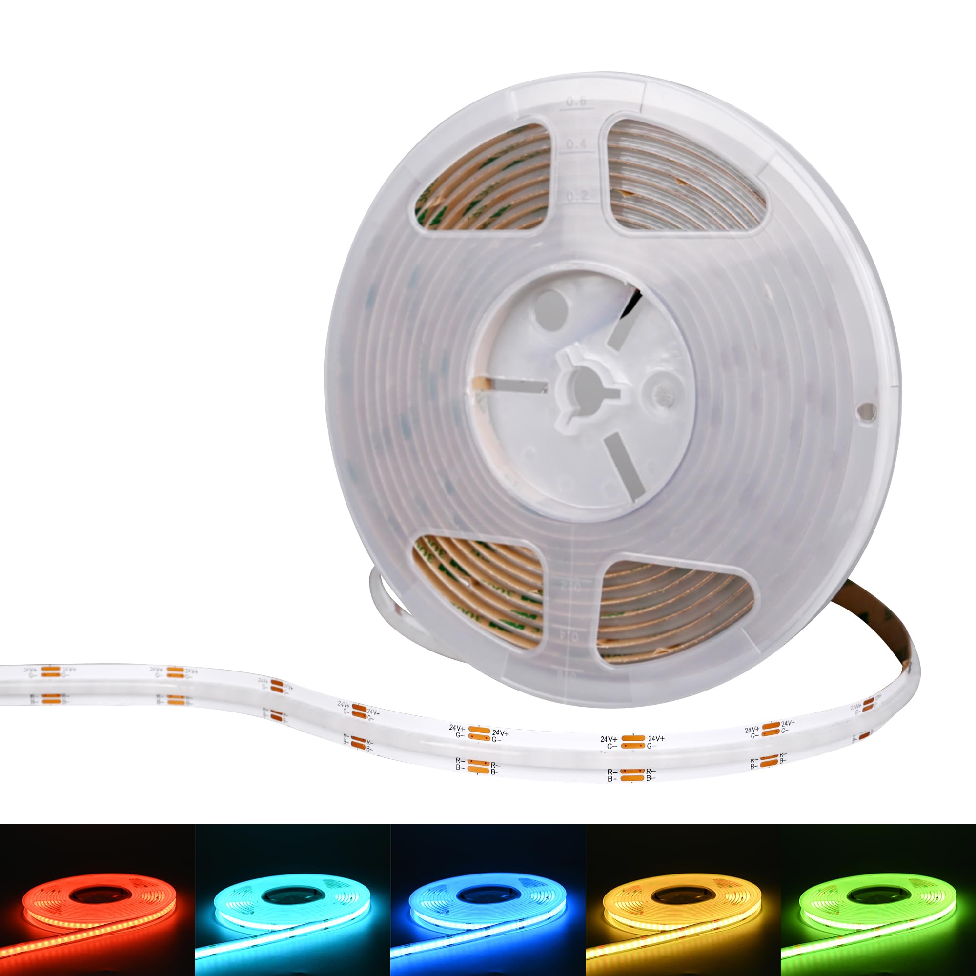 Striscia RGB COBLED 5 m, striscia LED ad alta densità, 2880 LED, dimmerabile, certificazione UL, striscia luminosa a LED FCOB, CRI 90+, illuminazione colorata per mobili da cucina (24 V)