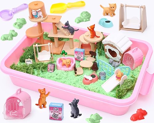 Miniatura 1 de Lorfancy Caja de arena para gatos, kit de arena para niños, juguete sensorial de cubo de 2.2 libras, arena mágica, figuras de gato para mascotas,