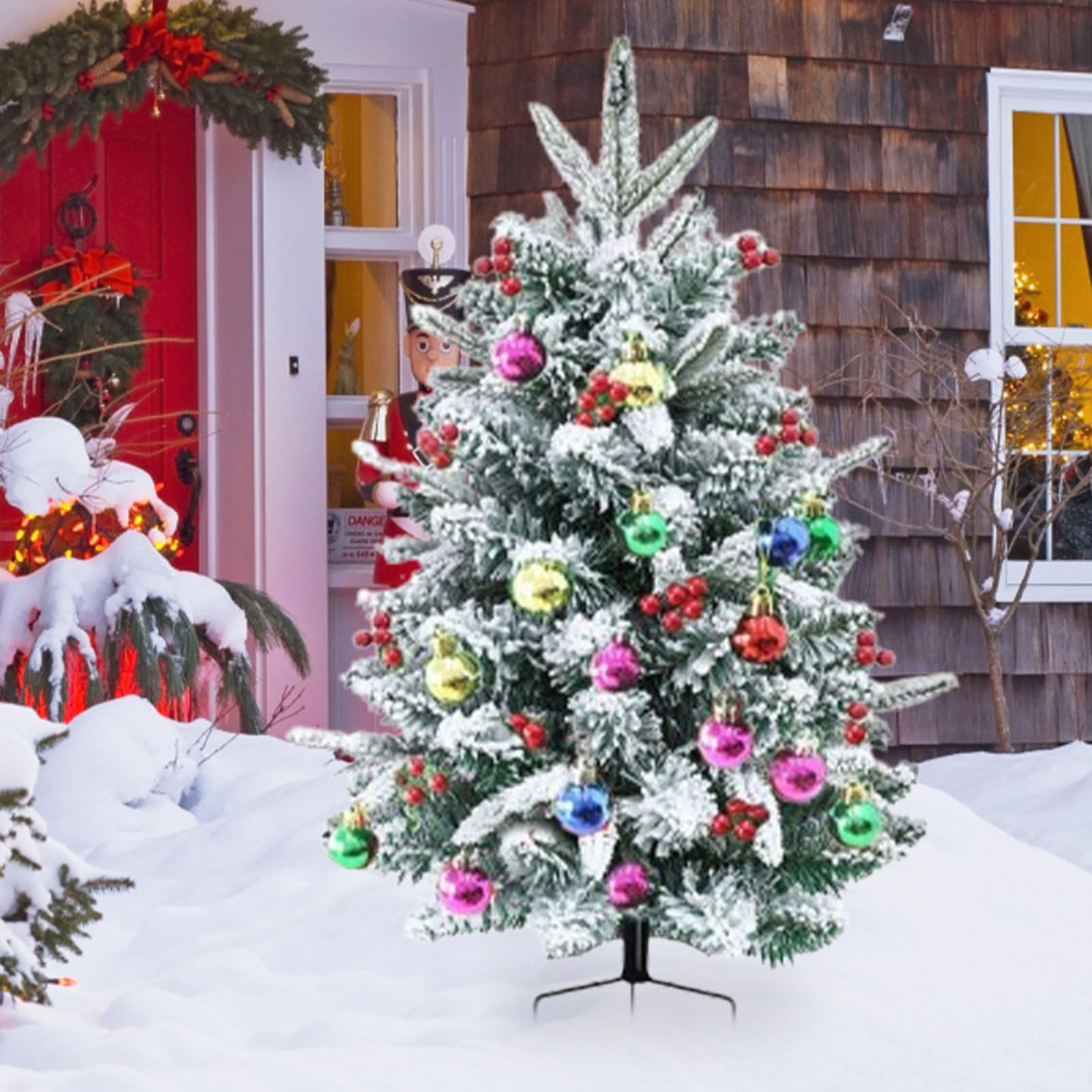 Albero di Natale da 75 cm, riempito per vasi floreali | Albero di Natale con luci integrate per giardino, portico, appartamenti e casa, festa della mamma e sentieri