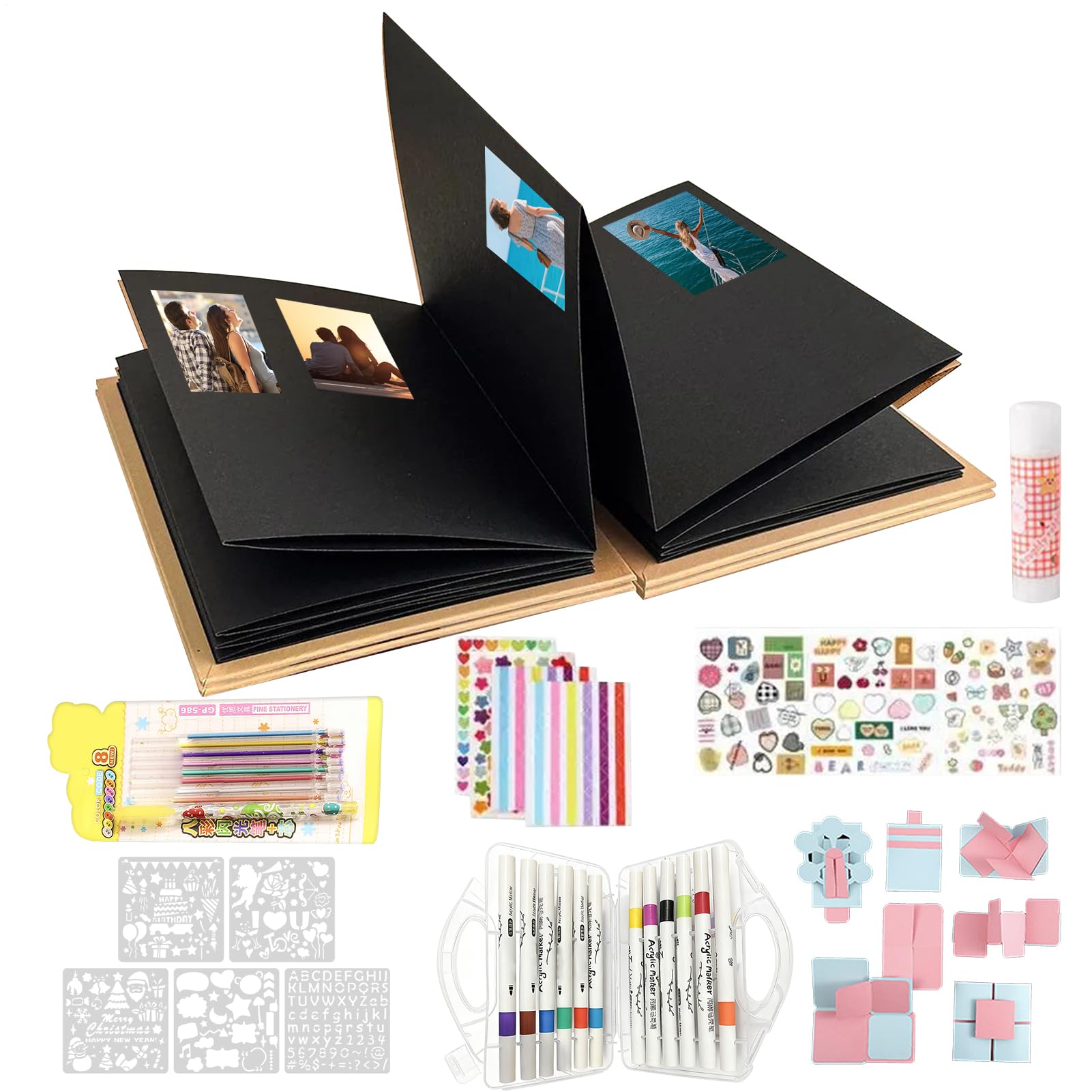 Accordion Foldable Scrapbook Album,Stretchable Folding DIY Handmade Memory Book - Picture Crafts DIY Scrapbook Album | for Graduation Wedding Birthday Holidays Valentines Day