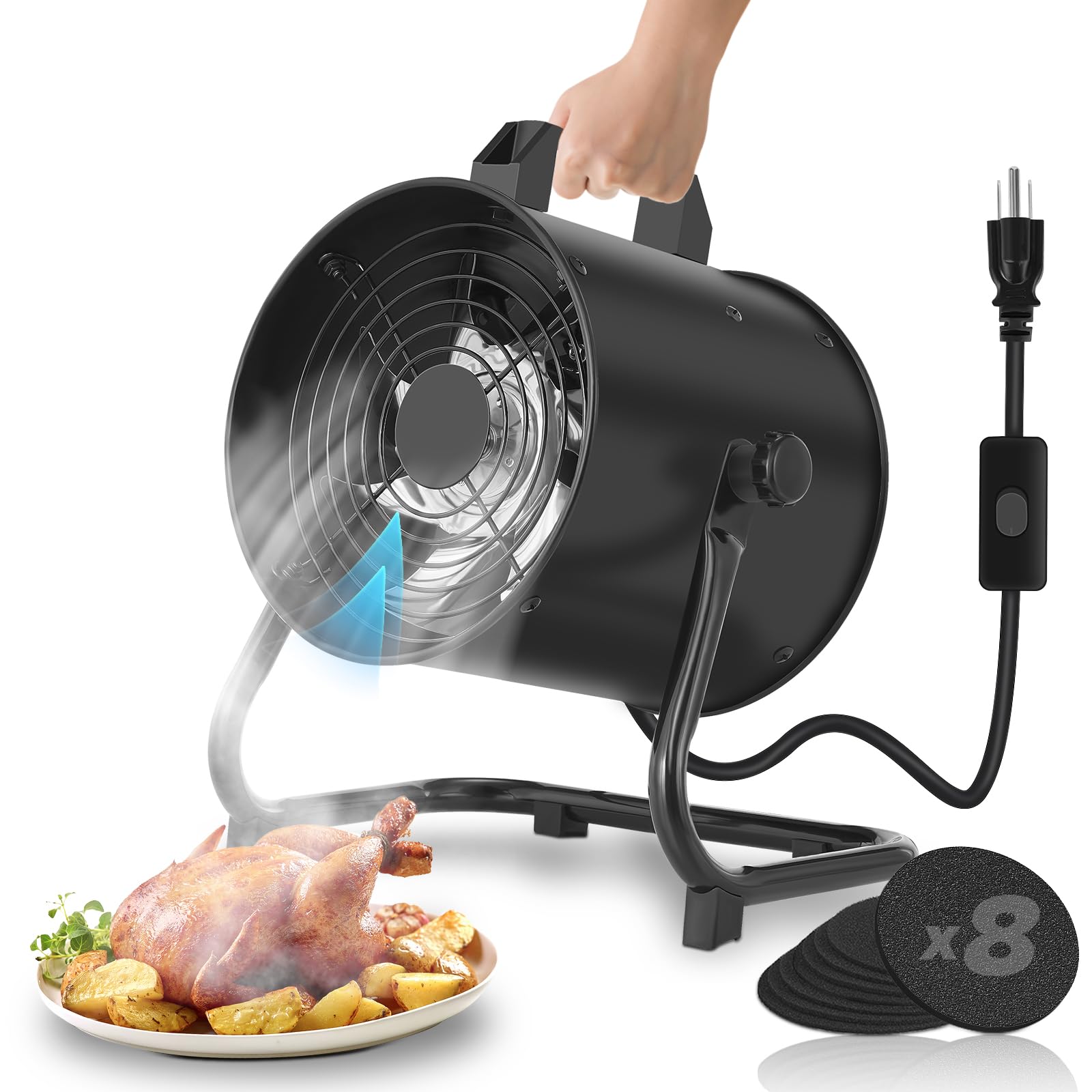 YOZON 8'' Portable Range Hood, Kitchen Exhaust Fan with Switch, Desktop Range Hood, 455 CFM Efficient Kitchen Ventilation, 120° Adjustable Angle, 8x Activated Carbon Filters for BBQ/Camping/RV