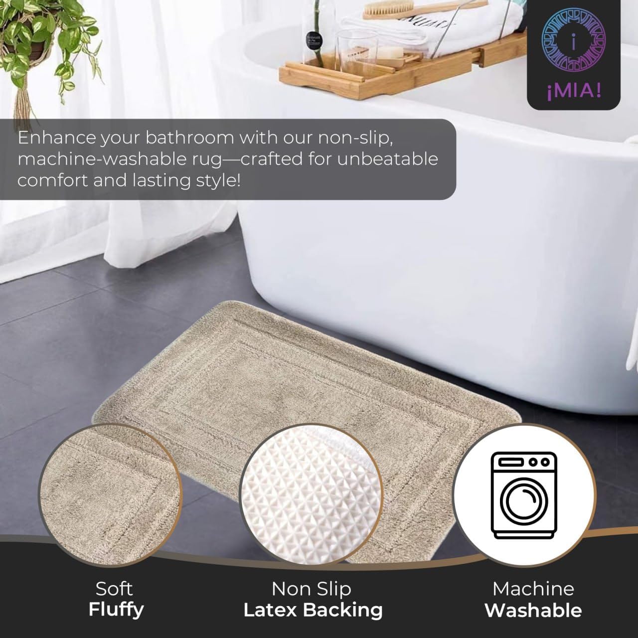 2 Piece Bathroom Rug Set – Soft Non-Slip Microfiber Bath Mats for Bathroom Floor & Shower – Thick Washable Bath Rugs – Quick Dry Absorbent Carpet – Camel