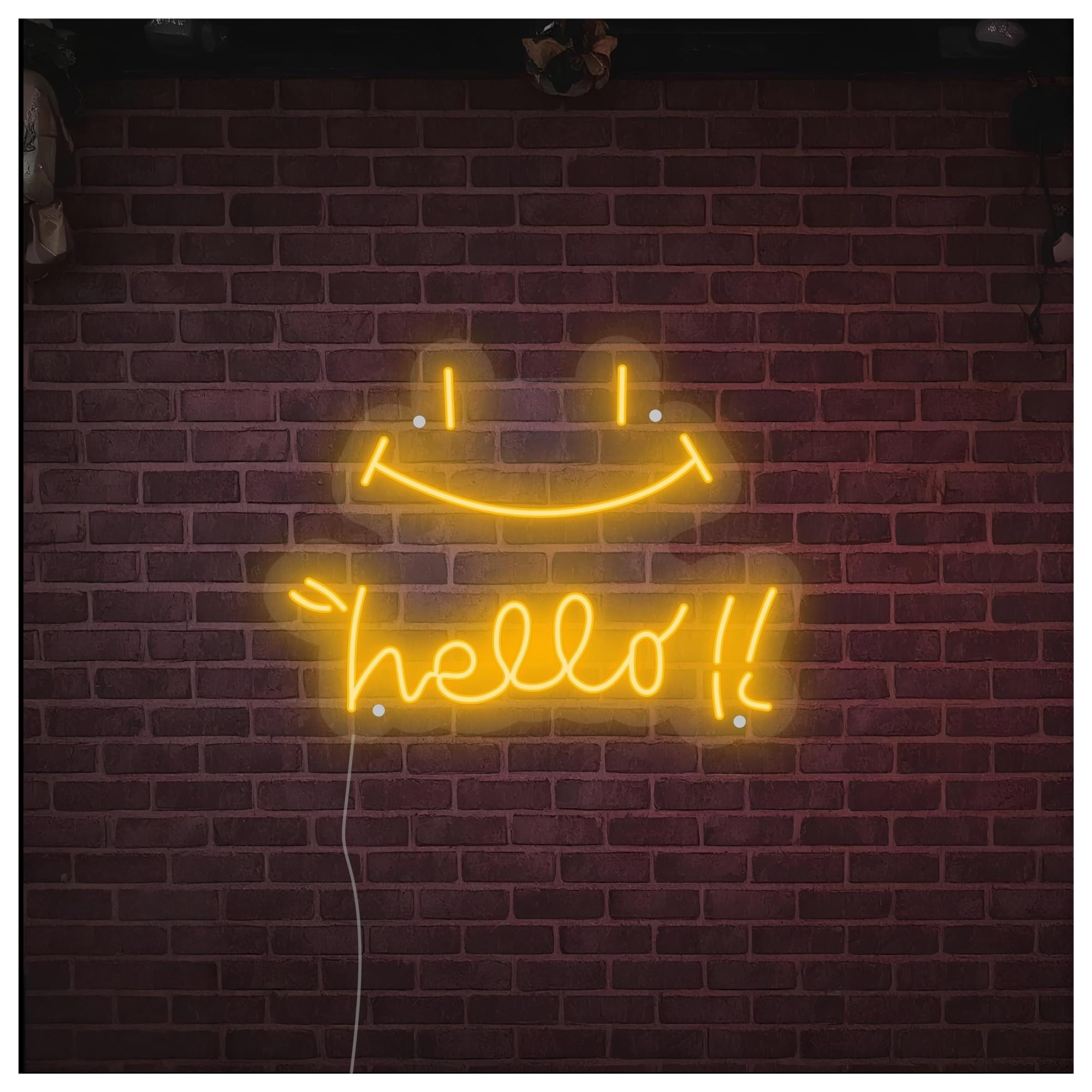 SHOUXI Sign Lamp Hello Smile Face Neon Sign, Suitable for Shop Wall Decor with Dimmable 38.5cm