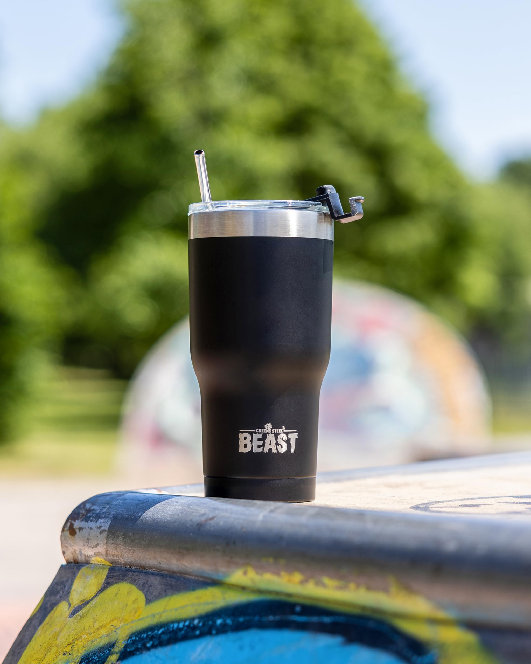 Beast Tumbler - 550 ml (20 oz), Matte Black | Reusable Stainless Steel, Vacuum Insulated Cup | with + 2 Straws & Cleaning Brush | Double Wall Travel Flask Perfect for Hot or Iced Coffee | BPA Free - 5