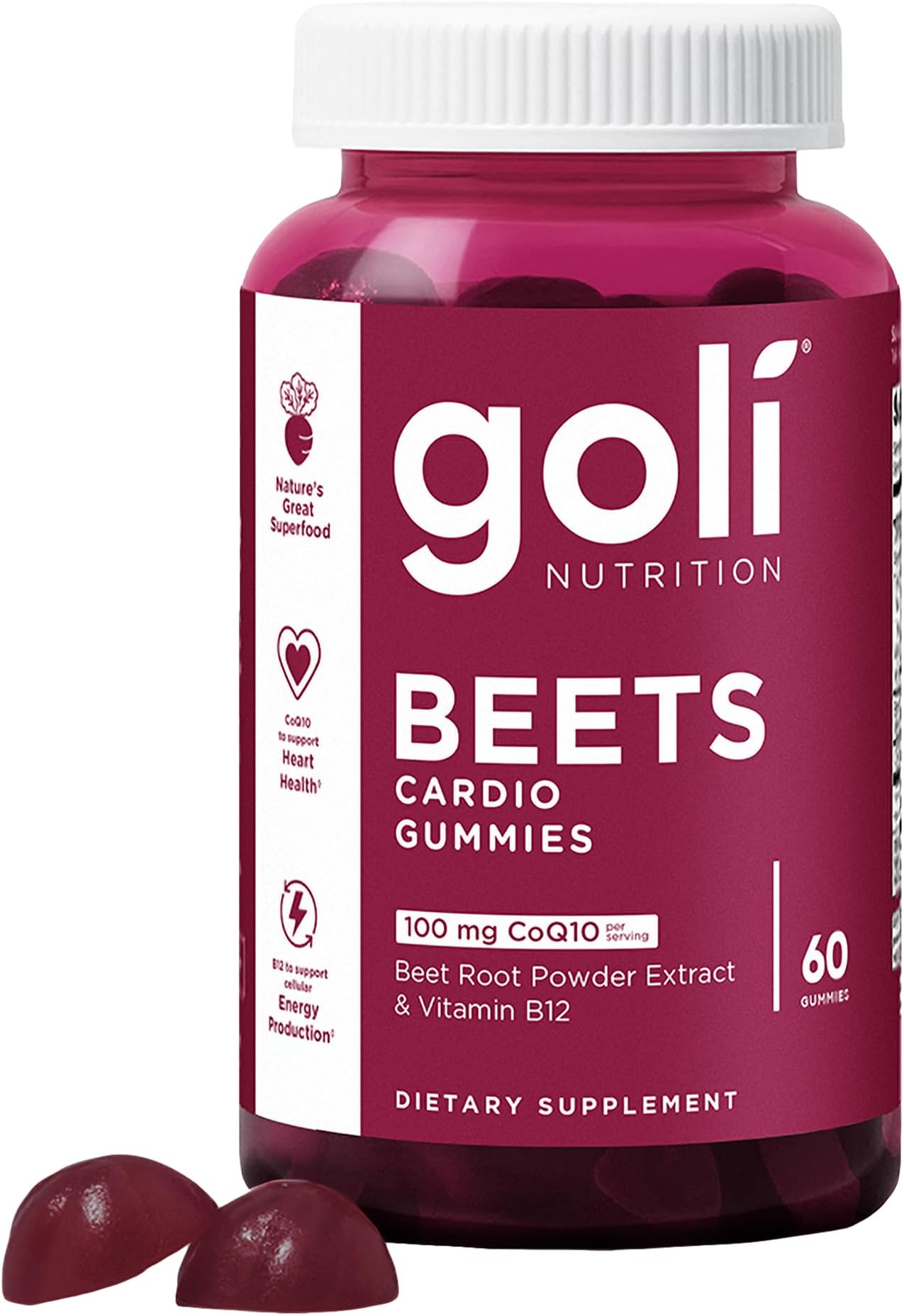 Goli Beets Cardio Gummies with CoQ10 and Vitamin B12 - Beetroot Extract - Cardiovascular Wellness - Vegan, Non-GMO, Gluten-Free