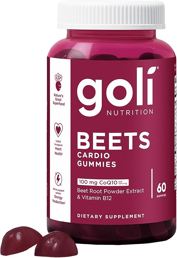 Goli Nutritional Supplement, Beets Cardio Gummy - 60 Count - 100mg CoQ10 & Beet Root Extract - Gluten-Free, Vegan, Non-GMO, and Gelatin-Free. Nature's Great Superfood.