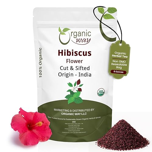 Organic Way Flor de hibisco seca cortada y tamizada (Hibiscus rosa-sinensis)  Té de hierbas - Certificado orgánico y Kosher  Crudo, vegano, sin OMG