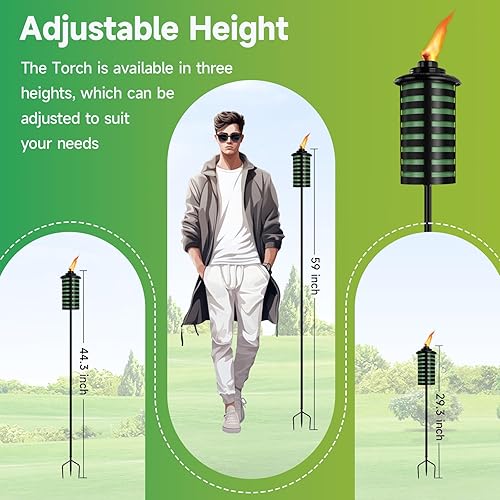 Miniatura 3 de FAN-Torches Paquete de 6 antorchas de jardín para el hogar, 16 onzas, para exteriores, de metal verde, decoración de jardín, antorchas de citronela