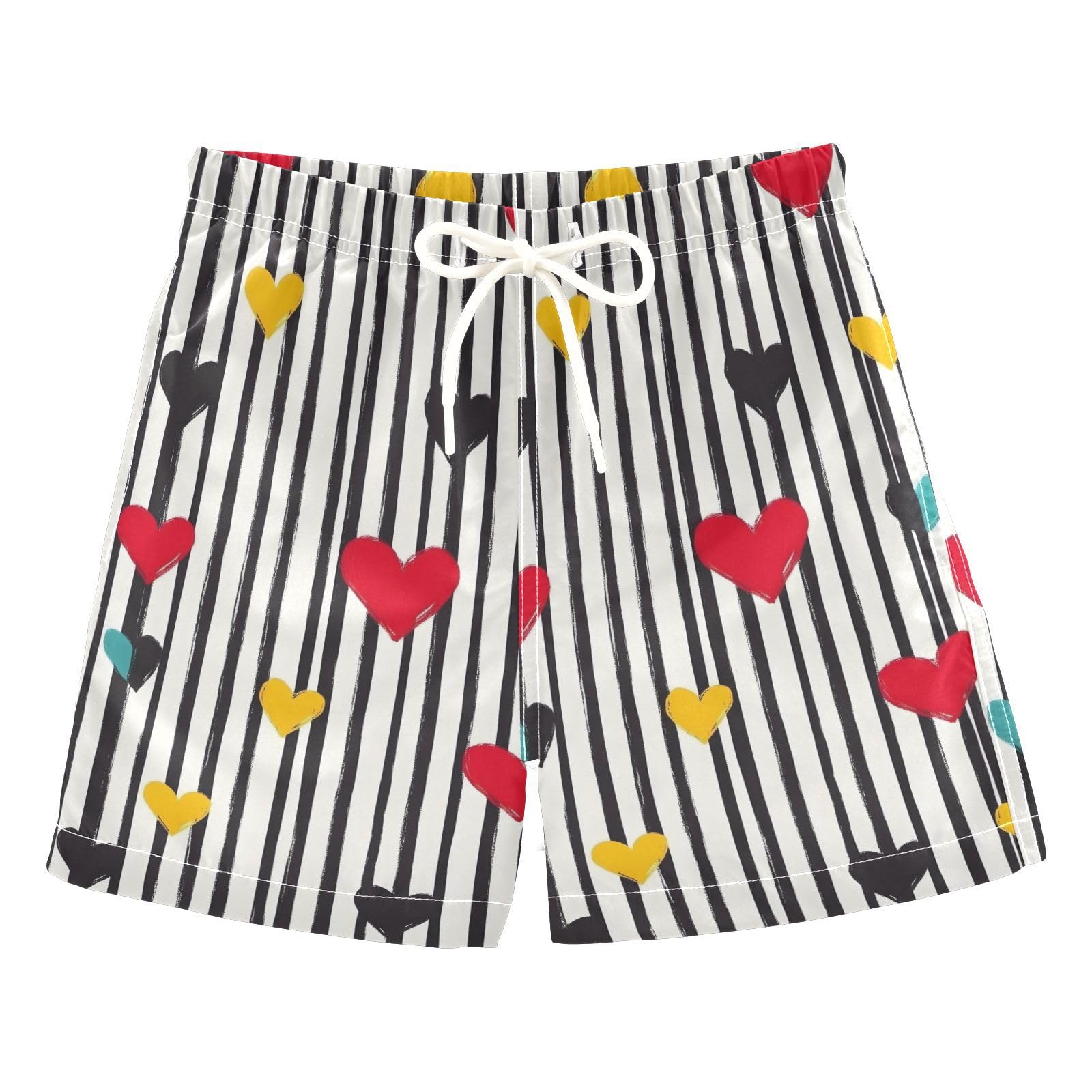 Black Striped Red Hearts Boys Swim Trunks Toddler Shorts Swimwear Boardshorts