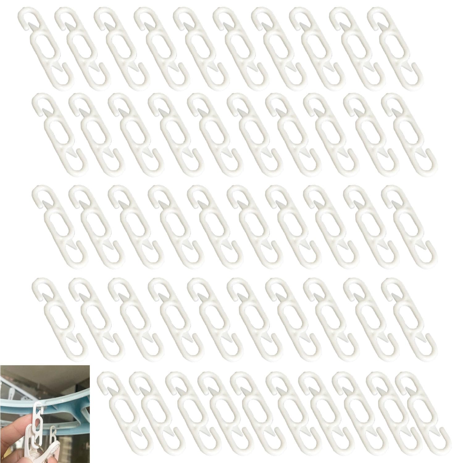 ArrErr 50 Pack Clothes Drying Hanger Clips Hooks Replacement Double Ended Hook Connector for Hanging Clothes Drying Rack Clips Rotatable Underwear Socks Drying Drip Hanger Foldable Hanging Rack