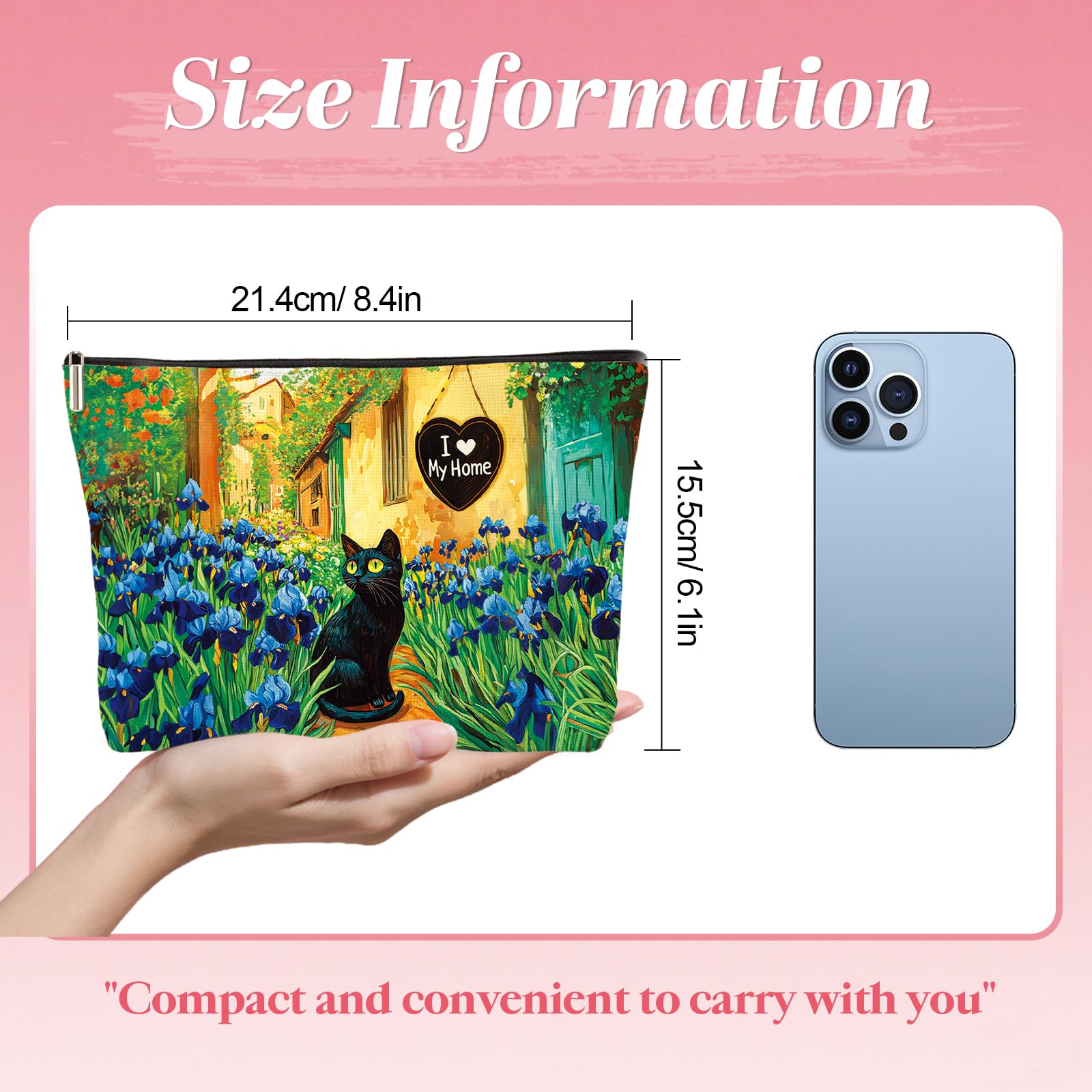 Joybble Makeup Bag, Cat Make up Bags for Women Girls Cat Gifts for Women Small Flat Lay Makeup Bag - Image 4