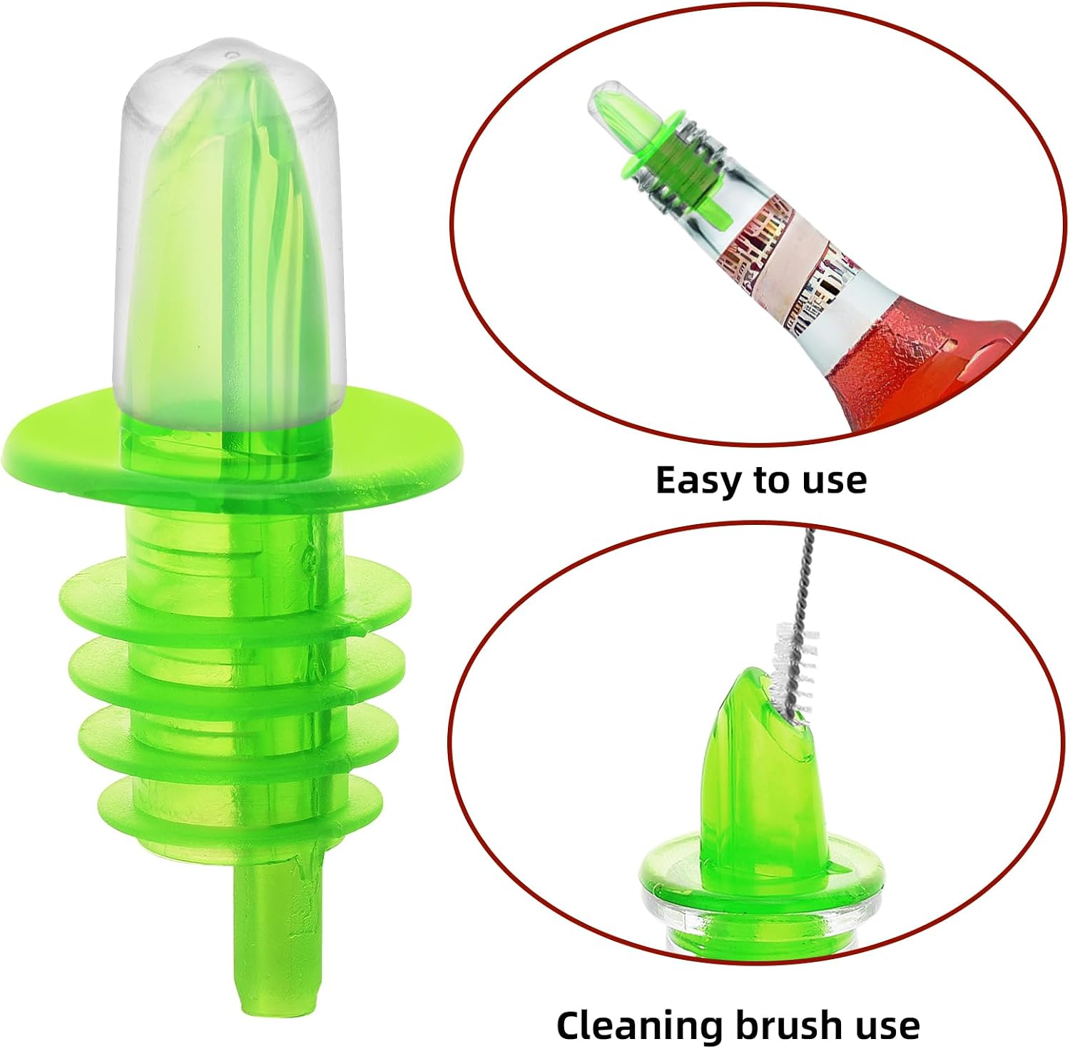 4PCS Plastic Bottle Pourers with Rubber Dust Caps for Oil (Green)