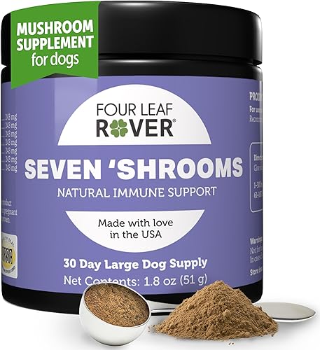 Four Leaf Rover Seven Shrooms - Suplemento orgánico de hongos para perros - Extracto de hongos enteros formulado por veterinarios
