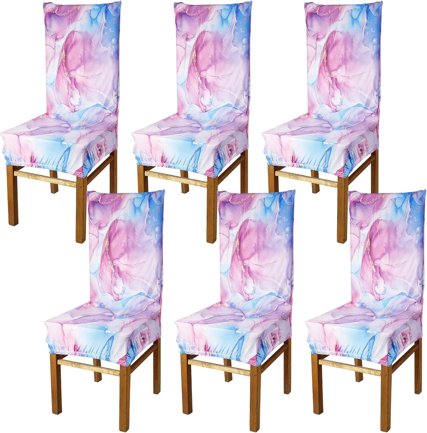 6Pcs Chair Seat Cover, Anti Slip Stretch Decorative Chair Protector Slipcover Removable Washable Polyester Kitchen Desk Cover for Dining Room Home Kitchen(Pink,6)