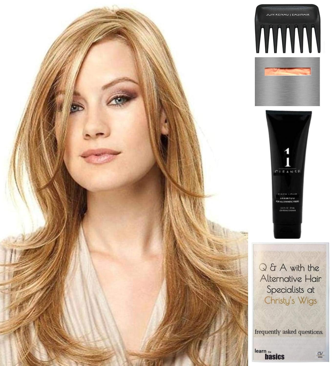 Bundle - 5 items: Scene Stealer by Raquel Welch Wig, Christy's Wigs Q & A Booklet, Wig Shampoo, Wig Cap & Wide Tooth Comb - Color: RL6_30