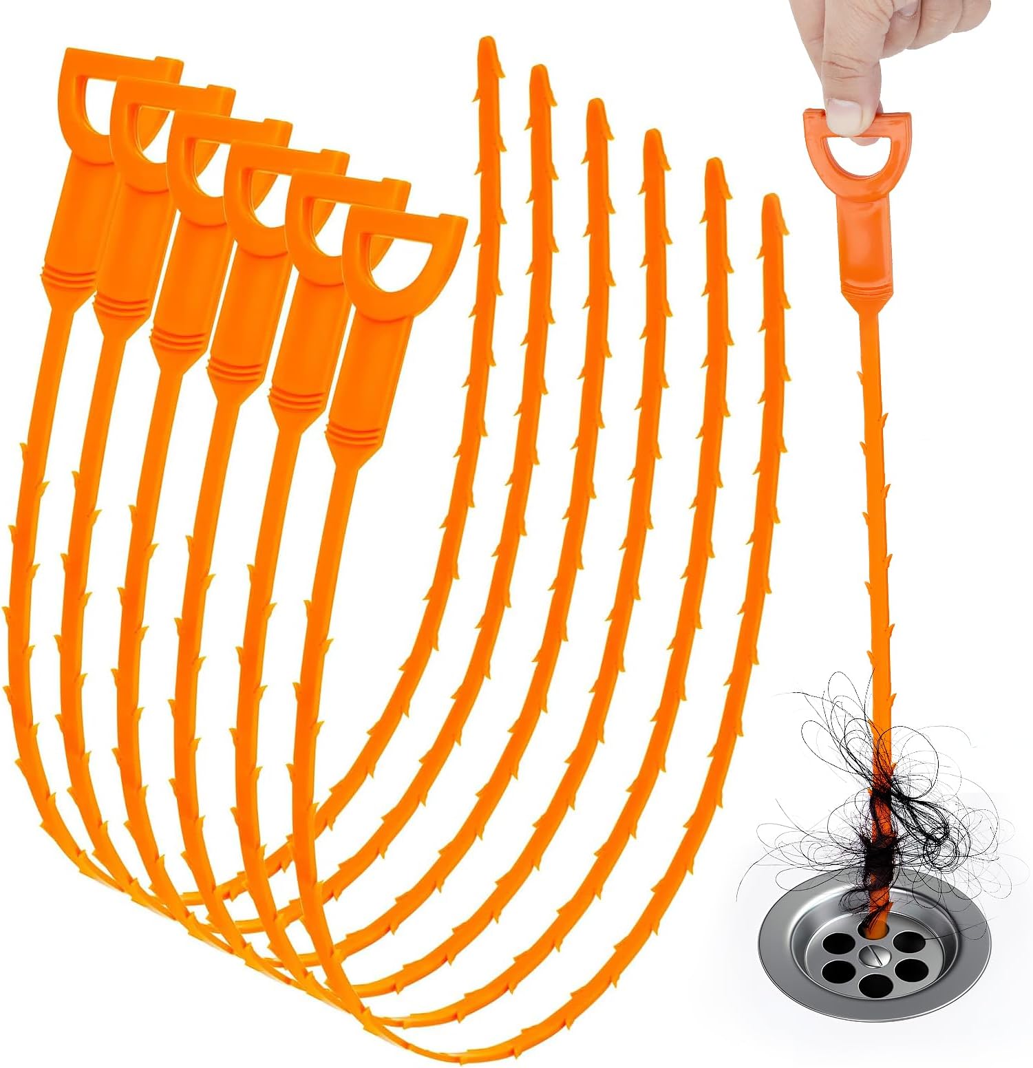 25 Inch Snake Drain Clog Remover Tool, 6PCS Hair Drain Cleaner Tool, Hair Cather Shower Drain Tool, Drain Auger hair Cleaning Tool for Shower Kitchen Sink Bath Tub Bathroom