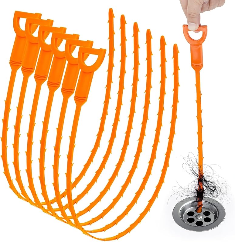 Paquete de 6 herramientas para quitar obstrucciones de pelo de serpiente de drenaje de 25 pulgadas, limpiador de drenaje de fregadero flexible para ducha, bañera, fregadero de baño y fregadero de cocina, herramienta de limpieza de drenaje reutilizable para eliminar obstrucciones de cabello