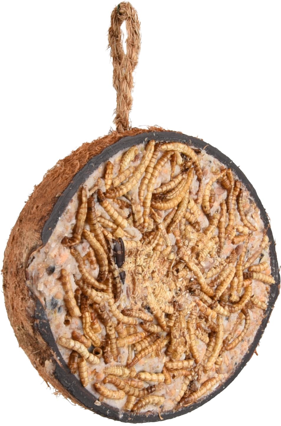Mangime Uccelli Selvatici - qualità Premium - Noce di Cocco ripiena con Vermi della Farina - 200g