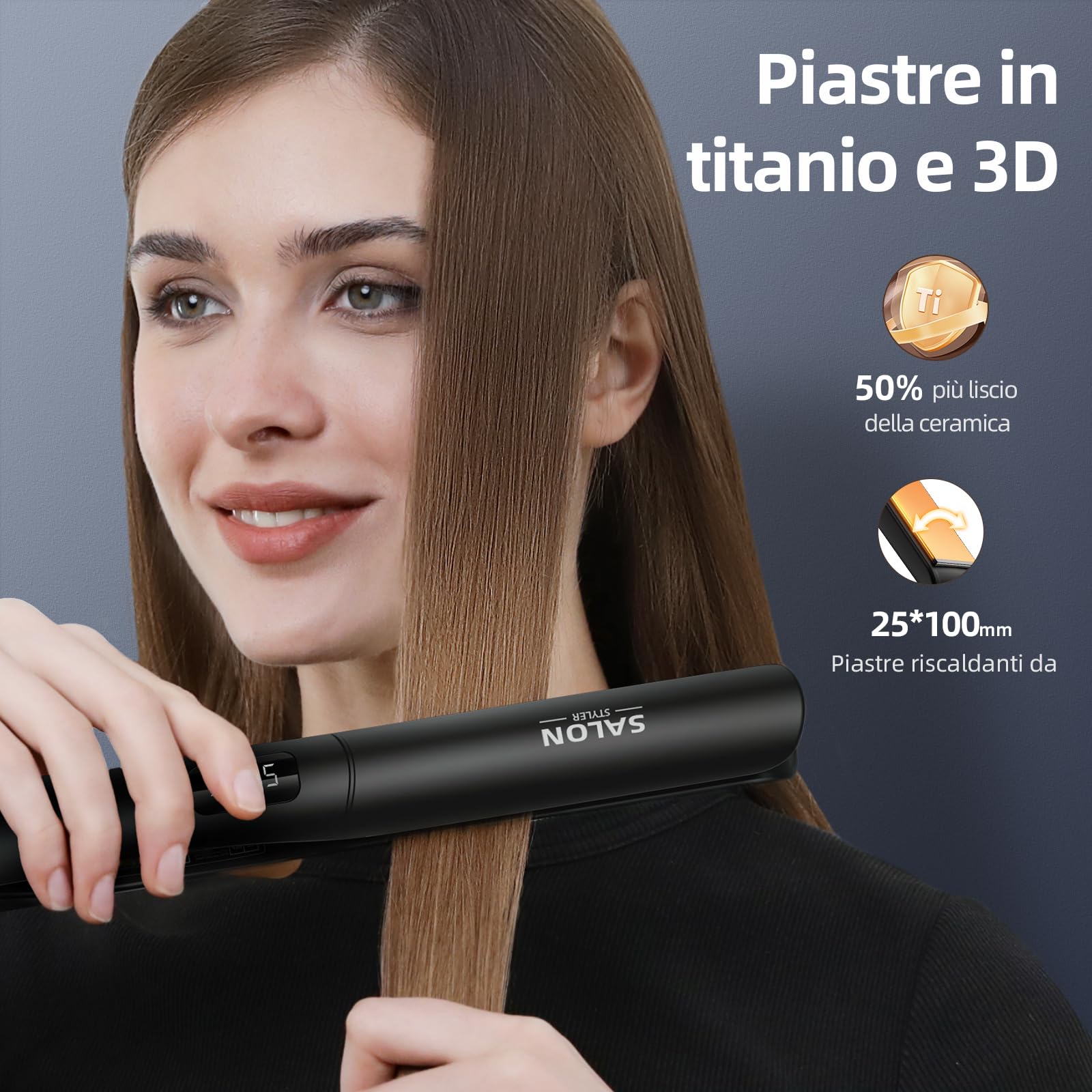 Dekuri Piastra Capelli 2 in 1, Piastra per Capelli in Titanio | Riscaldamento Rapido in 30s, Display LED 120-230℃, Piastre Capelli Professionale Ionic per Donne