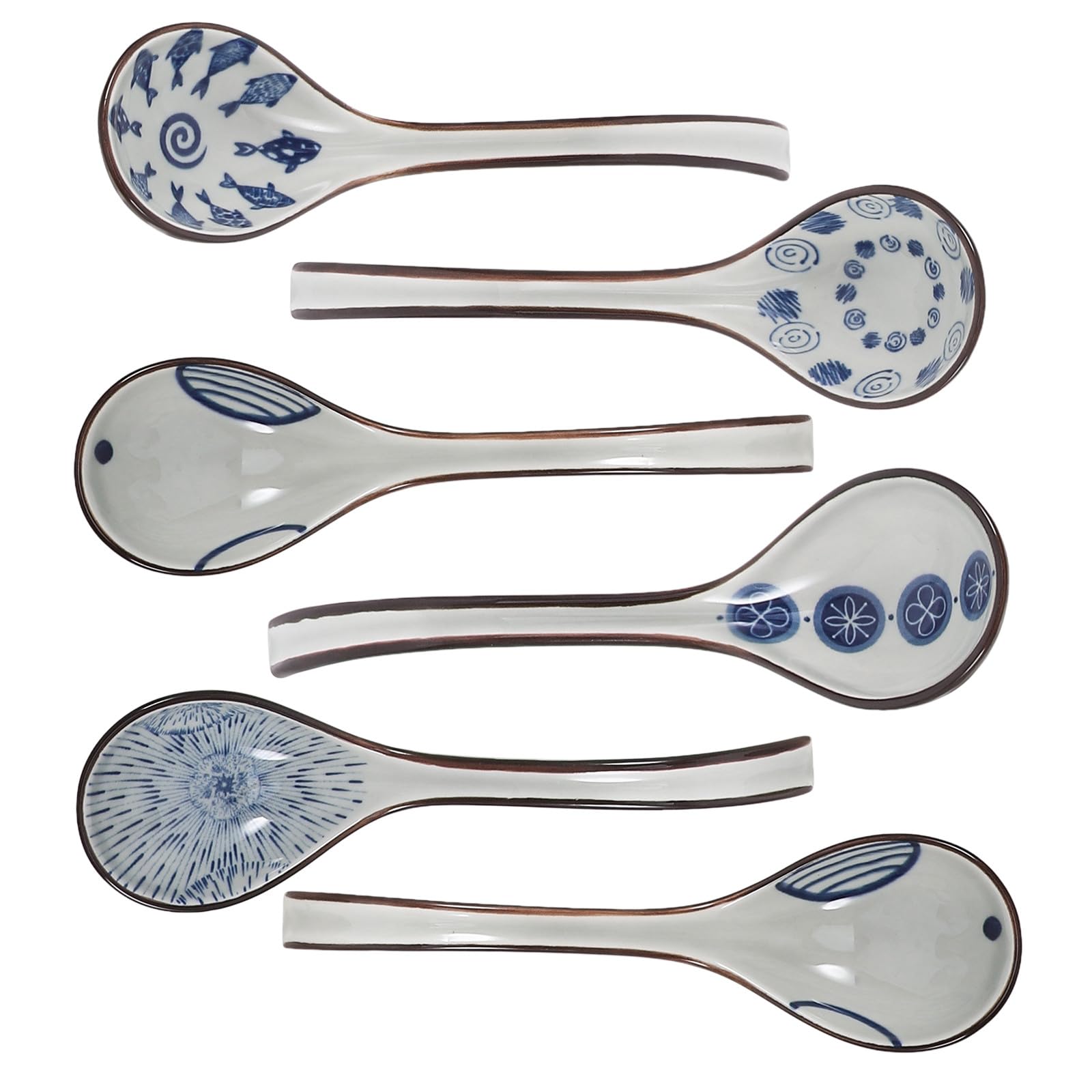 Cuillères asiatiques pour soupe et dessert au design bleu traditionnel