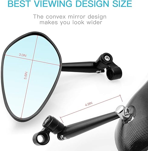 Miniatura 6 de MZS Espejos de motocicleta de 0.394 pulgadas y 0.315 pulgadas, espejo lateral universal de aluminio retrovisor plegable, ajustable, manillar
