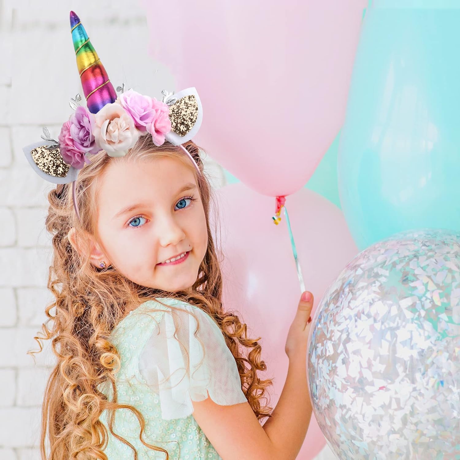 Unicorn Headband, AHIER Rainbow Glitter Horn Headband Cat Ear Head Bands Flowers Headwear Accessory for Unicorn Party Supplies   : Clothing, Shoes & Jewelry