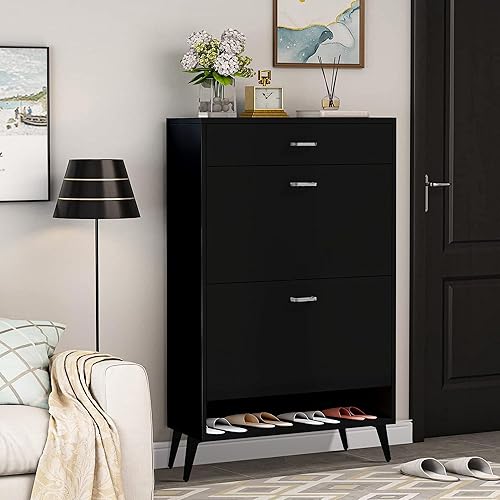 Miniatura 8 de UZUGUL Armario de zapatos para entrada, armario delgado de almacenamiento de zapatos con 2 cajones abatibles y un cajón de almacenamiento superior,