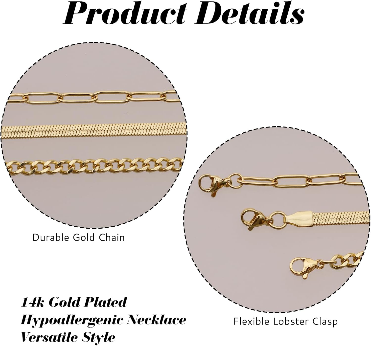 3 Piece Gold Plated Layered Necklace Set Women 14K Adjustable Stackable Herringbone Paperclip Cuban Chains for Women - Image 3