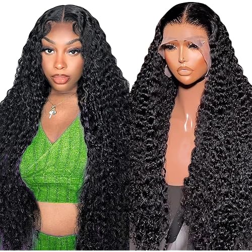 Deep Wave Lace Front Wigs Human Hair 30 Inch 13x6 HD Deep Curly Lace Front Wigs Human Hair Pre Plucked 200% Density Glueless Deep Wave Frontal Wigs Human Hair for Women