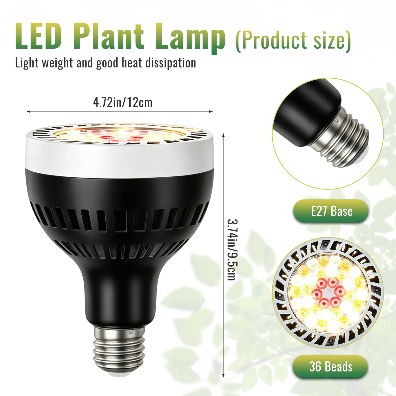 Lámpara de Plantas,Luz de Crecimiento Plantas 19W,E27 Luz Plantas Interior,Grow Light con Temporizador 4/8/12H para Plantas de Interior (Una Cabeza)