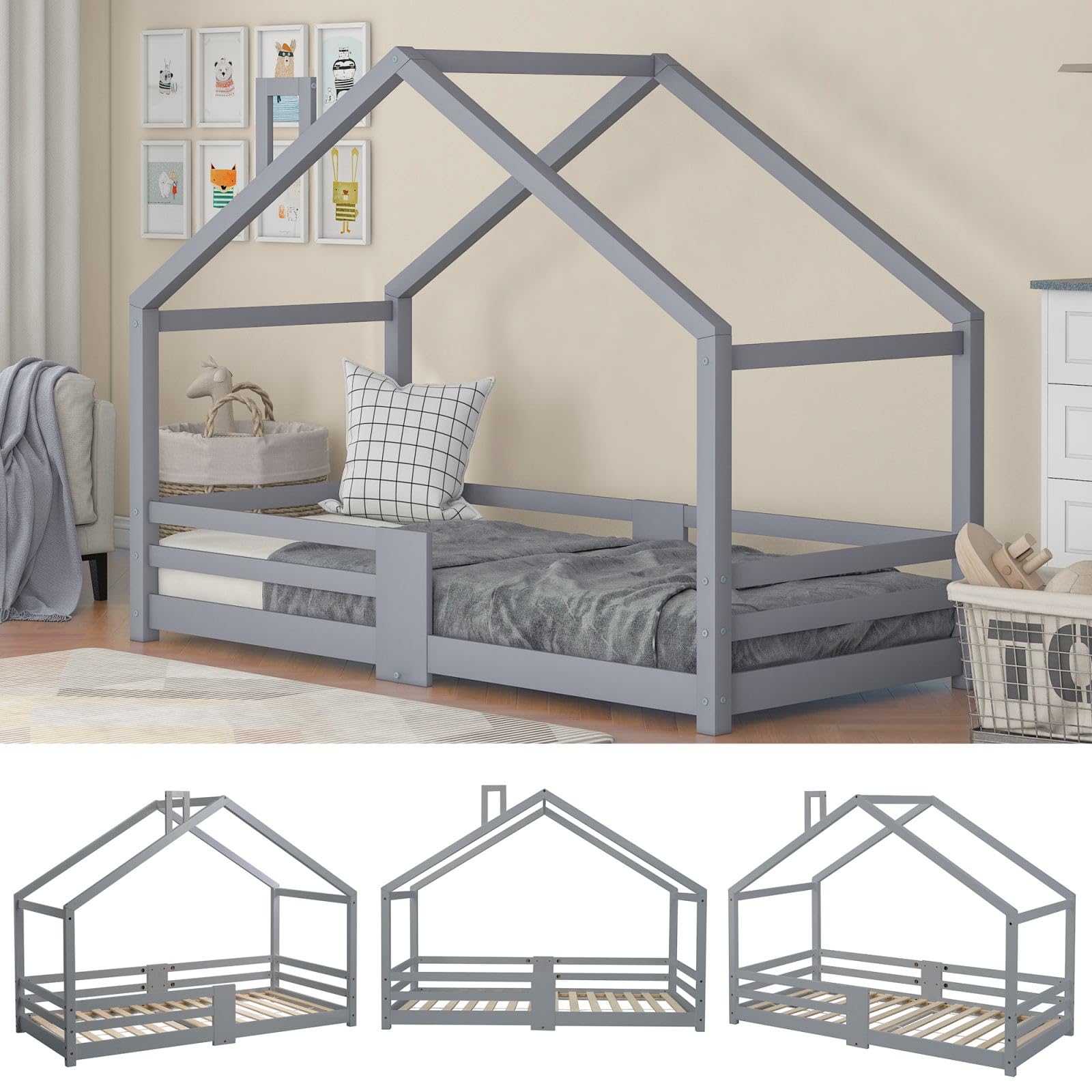 Lit Cabane Superposé Enfant 90x200 Cm - 2 Places, échelle, Protection Anti-chute - En Bois, Blanc, Rose Ou Naturel - 11