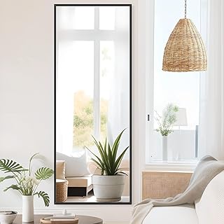 Comprar COFENY Espejo de Pie Cuerpo Entero, Espejos Grandes de Pared con Marco de Aluminio 161 x 52 cm, Espejo de Pie Inclinado o Colgante para Salón, Dormitorio, Entrada, Negro