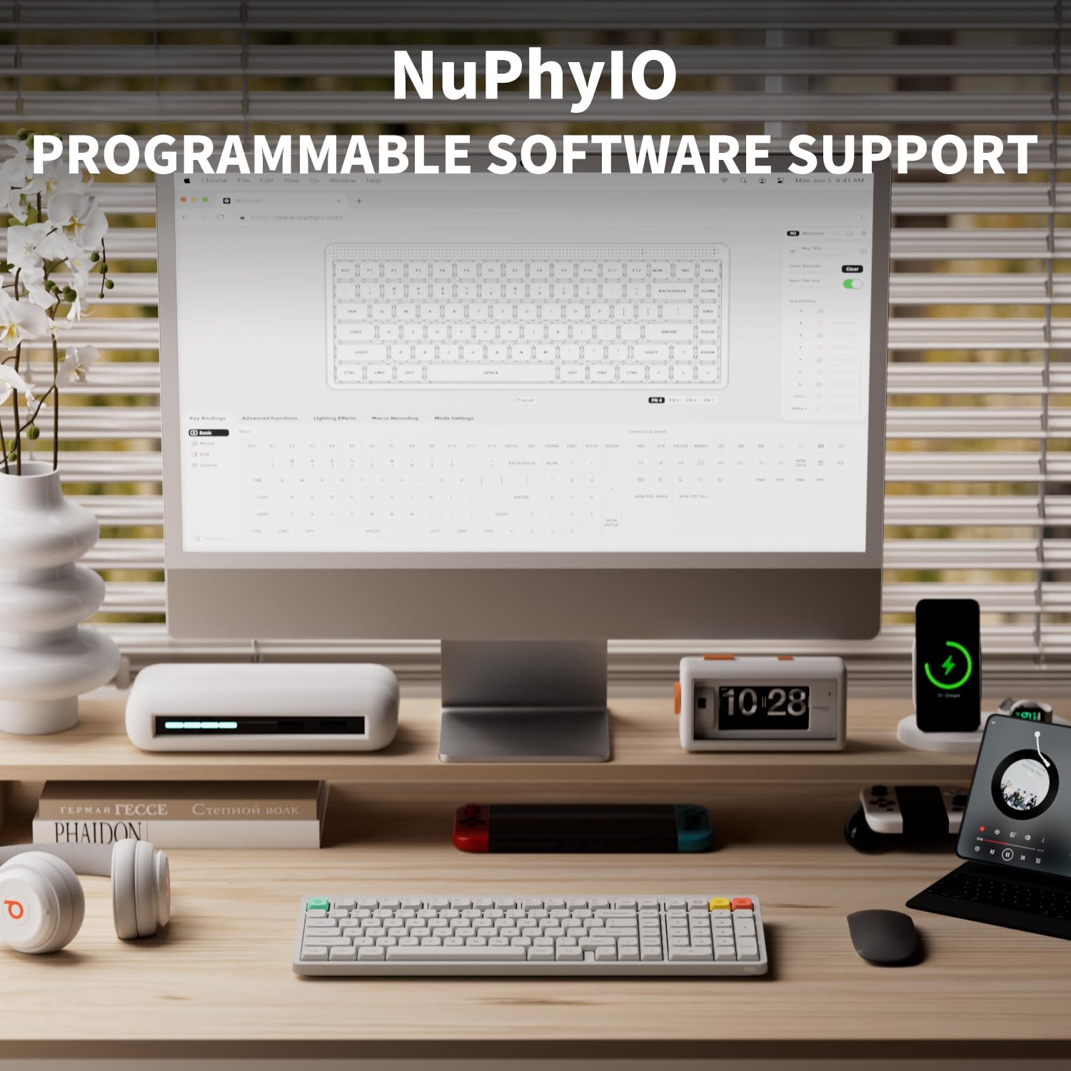 NuPhy Node100 Wireless Mechanical Keyboard, Hot Swappable Custom Low Profile Keyboard, 103 Keys Computer Gaming Keyboards, Supports Touch Gestures, PBT Keycaps, RGB Backlit, Bluetooth/2.4GHz/USB-C - 2