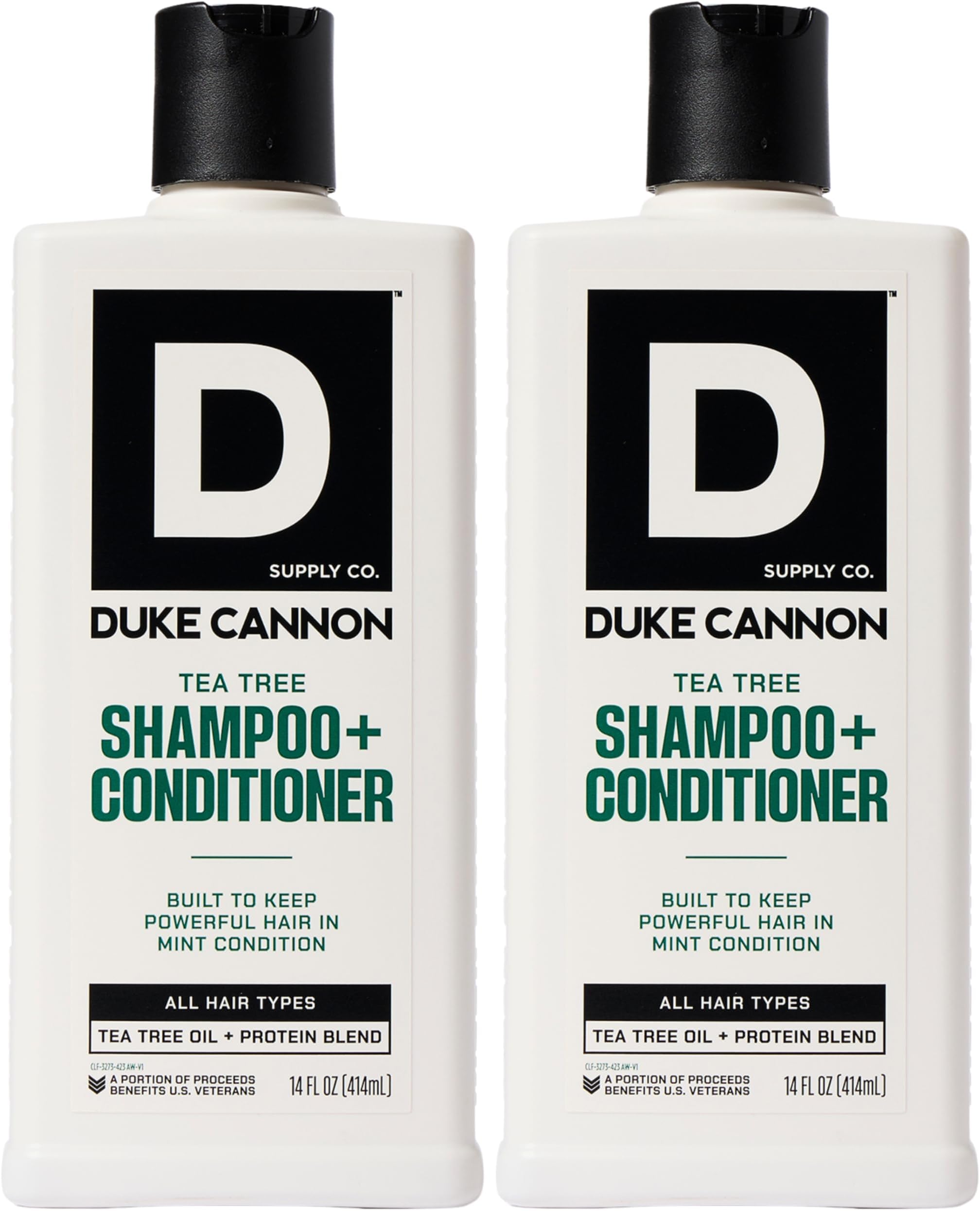 Duke Cannon Supply Co. 2-in-1 Hair Wash - Masculine Scent - Gentle Cleansing Hair Wash For Men - Stimulating Hair Shampoo & Conditioner - Strengthens Hair - Tea Tree - 2 Pack (14 oz)