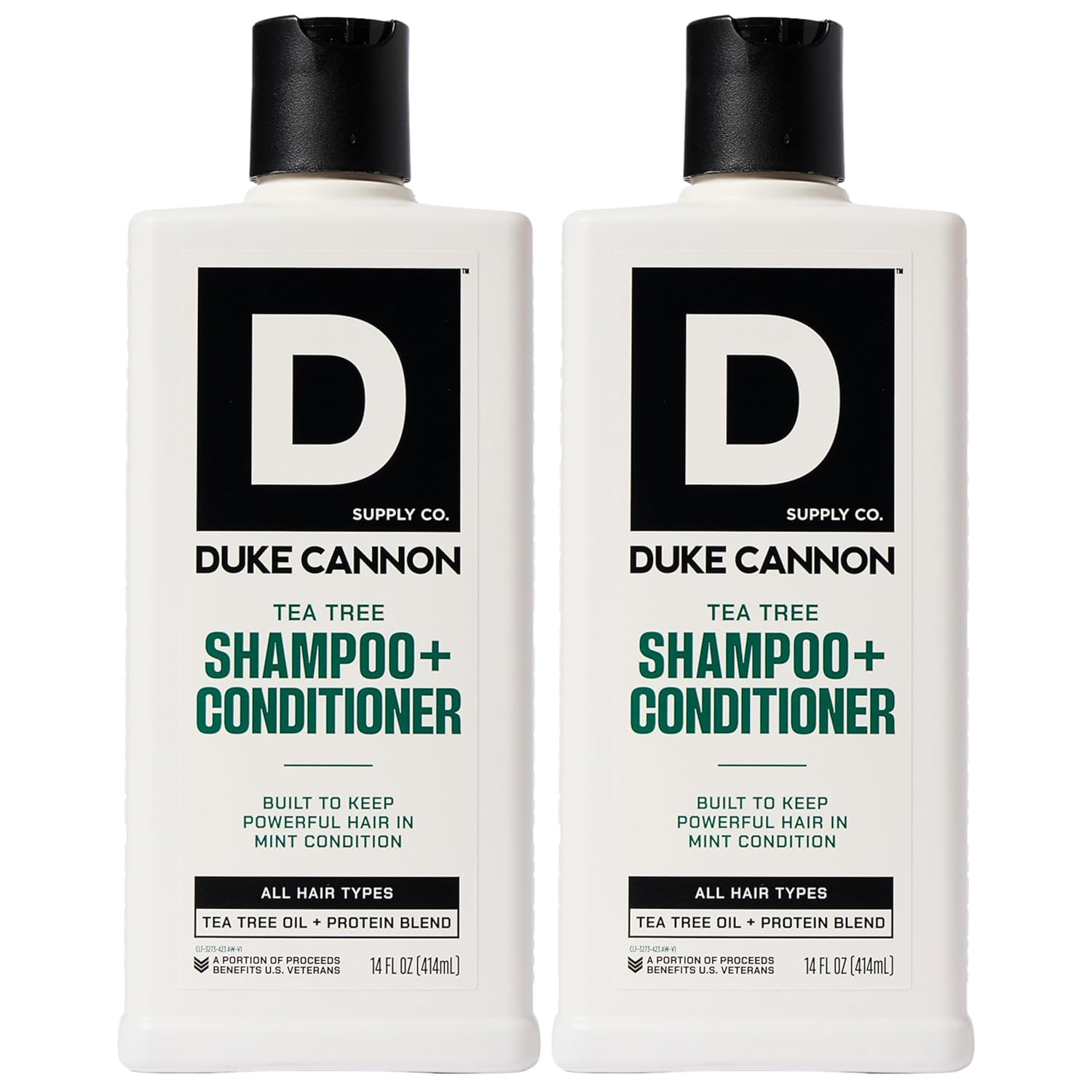 Duke Cannon Supply Co. 2-in-1 Hair Wash - Masculine Scent - Gentle Cleansing Hair Wash For Men - Stimulating Hair Shampoo & Conditioner - Strengthens Hair - Tea Tree - 2 Pack (14 oz)