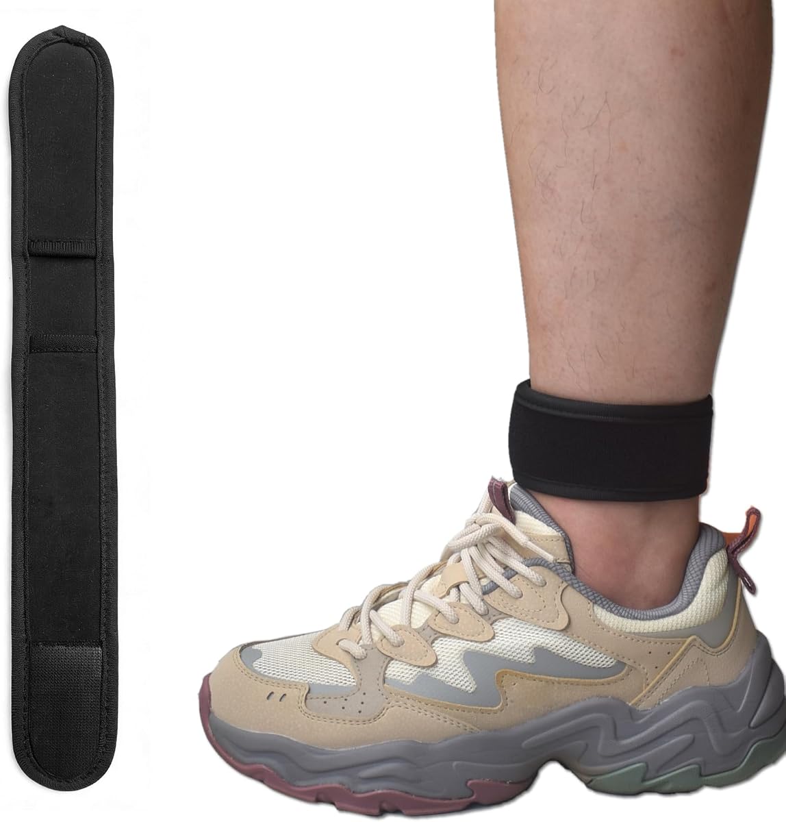 Adjustable Hook and Loop Ankle Band Compatible with Google Pixel Watch 4 3 2 1 or Fitbit Sense 2 1/Versa 4 3 2 1 Lite/Blaze, Ankle Strap for Men and Women, Black