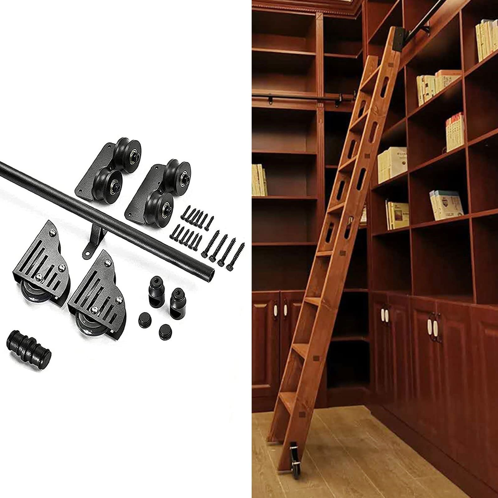 Riel de escalera móvil para kit de herrajes de estanterías y guía de tubo redondo para biblioteca