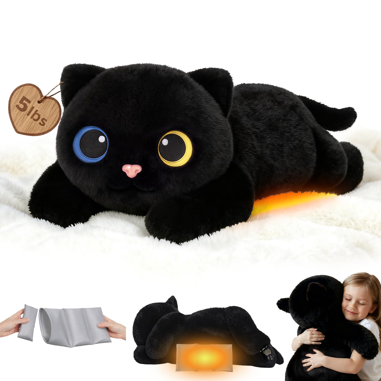 Mewaii Weighted Stuffed Animals 5 lbs Adjustable Heated Coolable 23 Inch Plush for Realistic Hug Microwavable Removable Inner