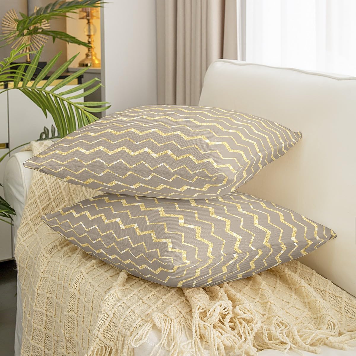 Set di 2 federe per cuscini a righe geometriche, 50 x 50 cm, morbide e moderne in stile astratto, per divano, divano, sedia