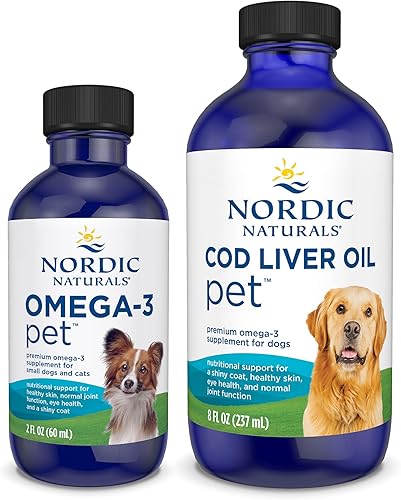 Nordic Naturals Paquete de Omega-3 para mascotas, aceite de pescado Omega-3 de 2 onzas para perros y gatos pequeños, 8 onzas de aceite de hígado de