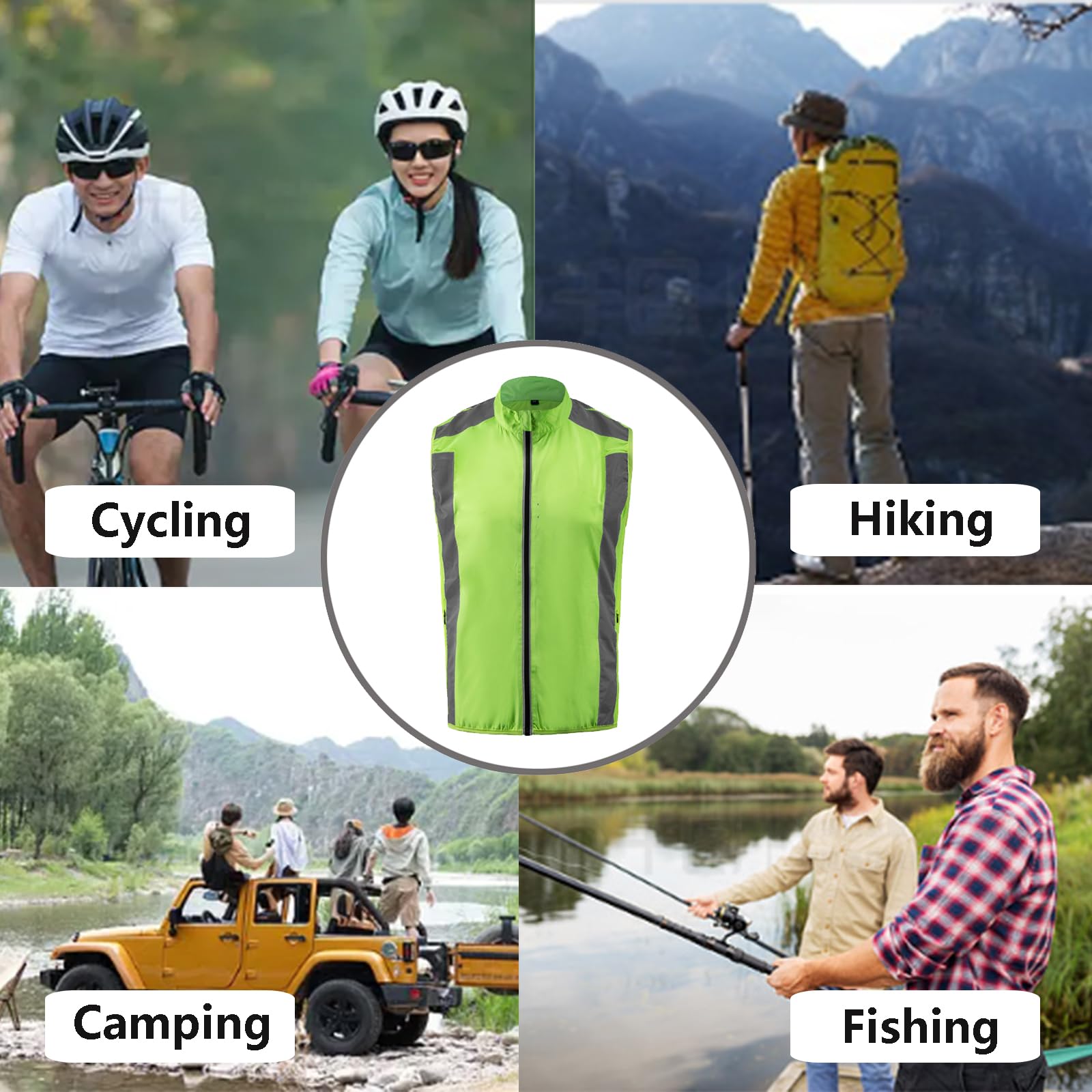 Chaleco de Ciclismo para Hombre y Mujer Chaqueta de Secado Rápido Chaleco sin Mangas de Alta Visibilidad Maillot Deportivo para Senderismo y Jogging,Green-M