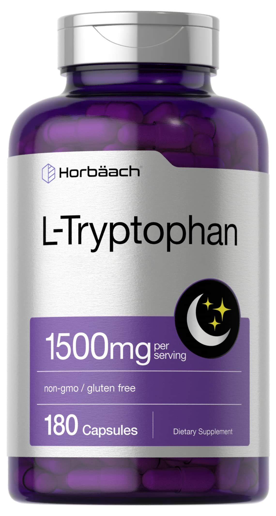 L Tryptophan 1500mg Capsules 180 Count Nighttime Formula NonGMO