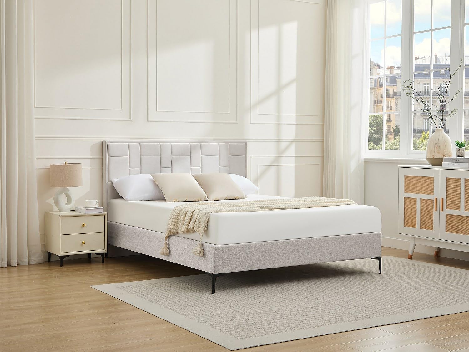 Vente-unique - Tête de lit 140 cm - Velours - Beige - Hermine