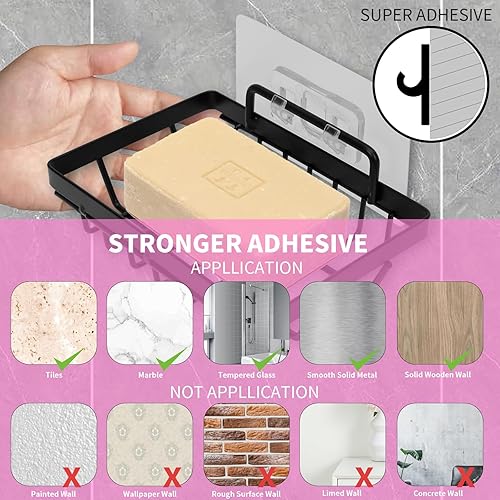 Miniatura 3 de Soporte para jabonera sin taladrar 304 de acero inoxidable inoxidable montado en la pared, bandeja para jabón para barra de soporte de esponja para