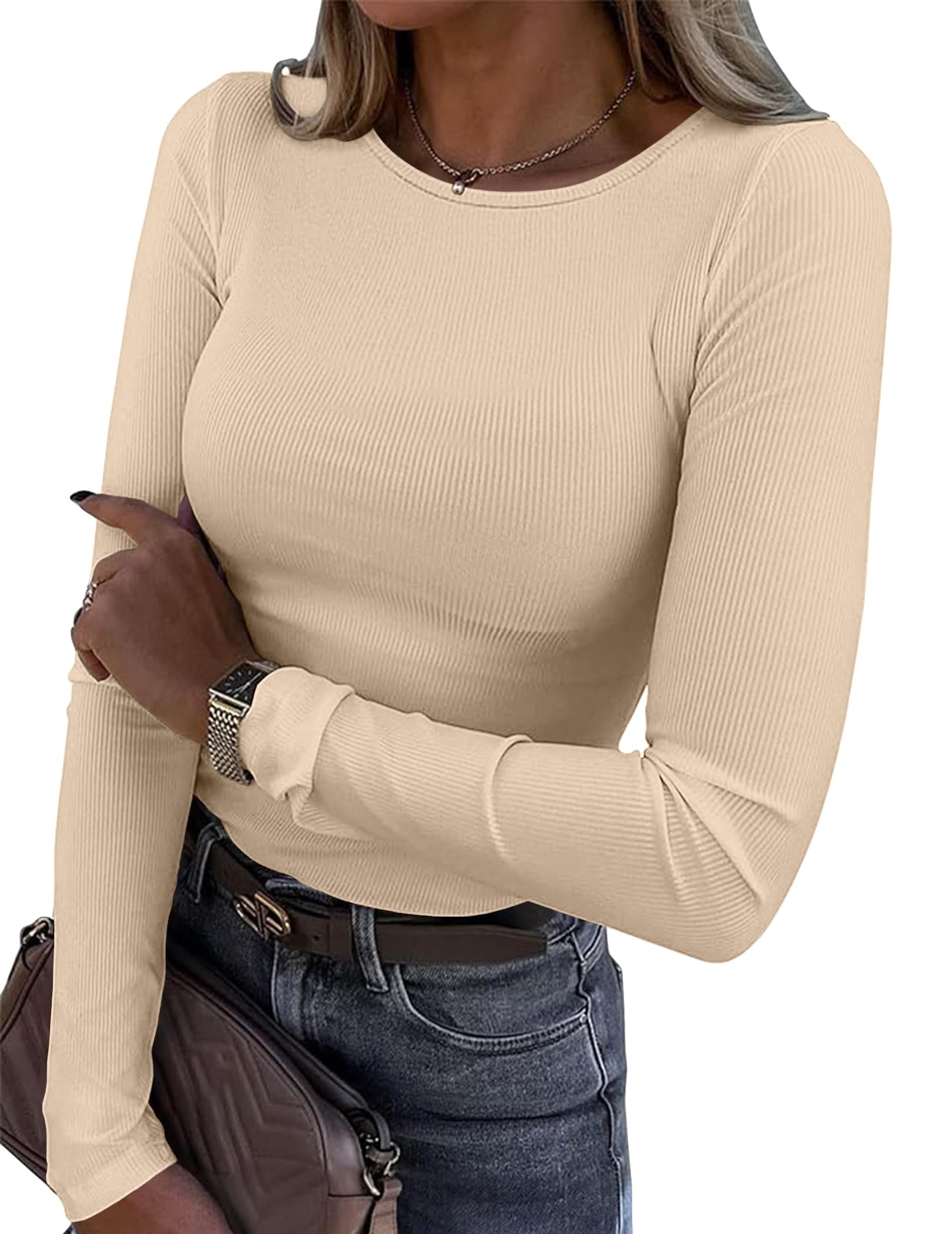 Zeagoo Womens Long Sleeve Crop Tops Basic Slim Fitted Shirts Fashion 2025 Going Out Fashion Tops Teen Girl Clothes